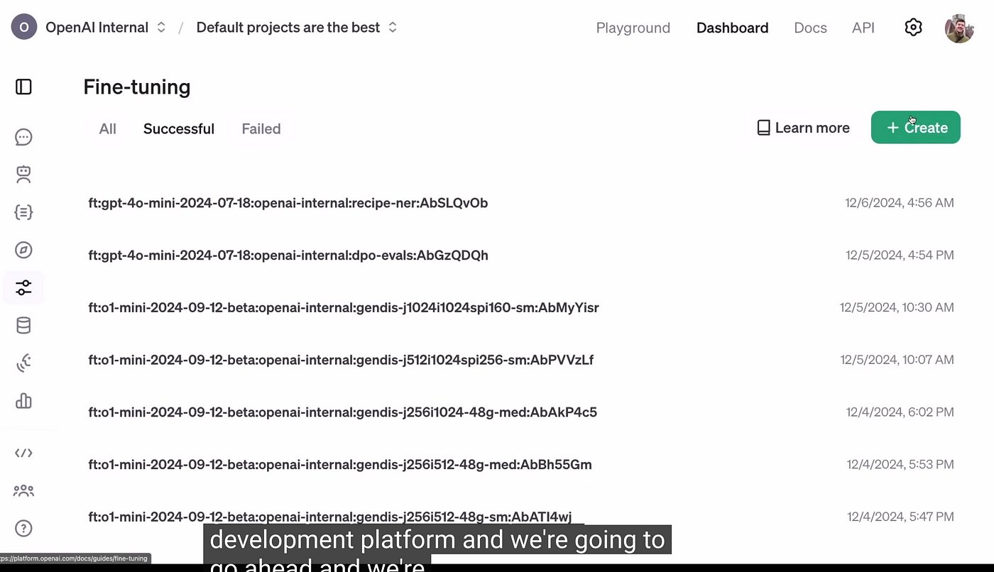 OpenAI RFT fine-tuning dashboard walkthrough